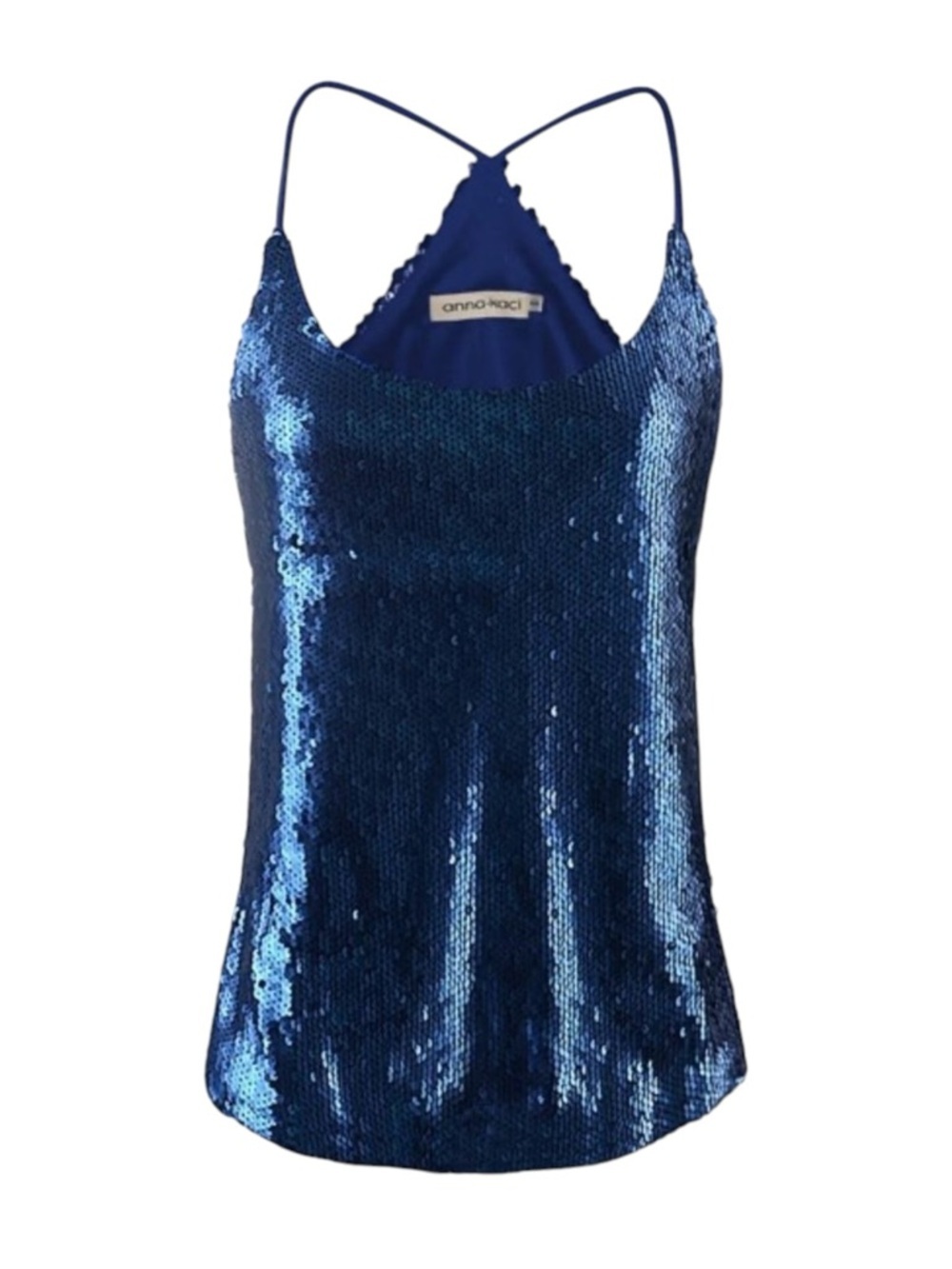 Anna-Kaci Blue Sequin Spaghetti Strap Tank Top